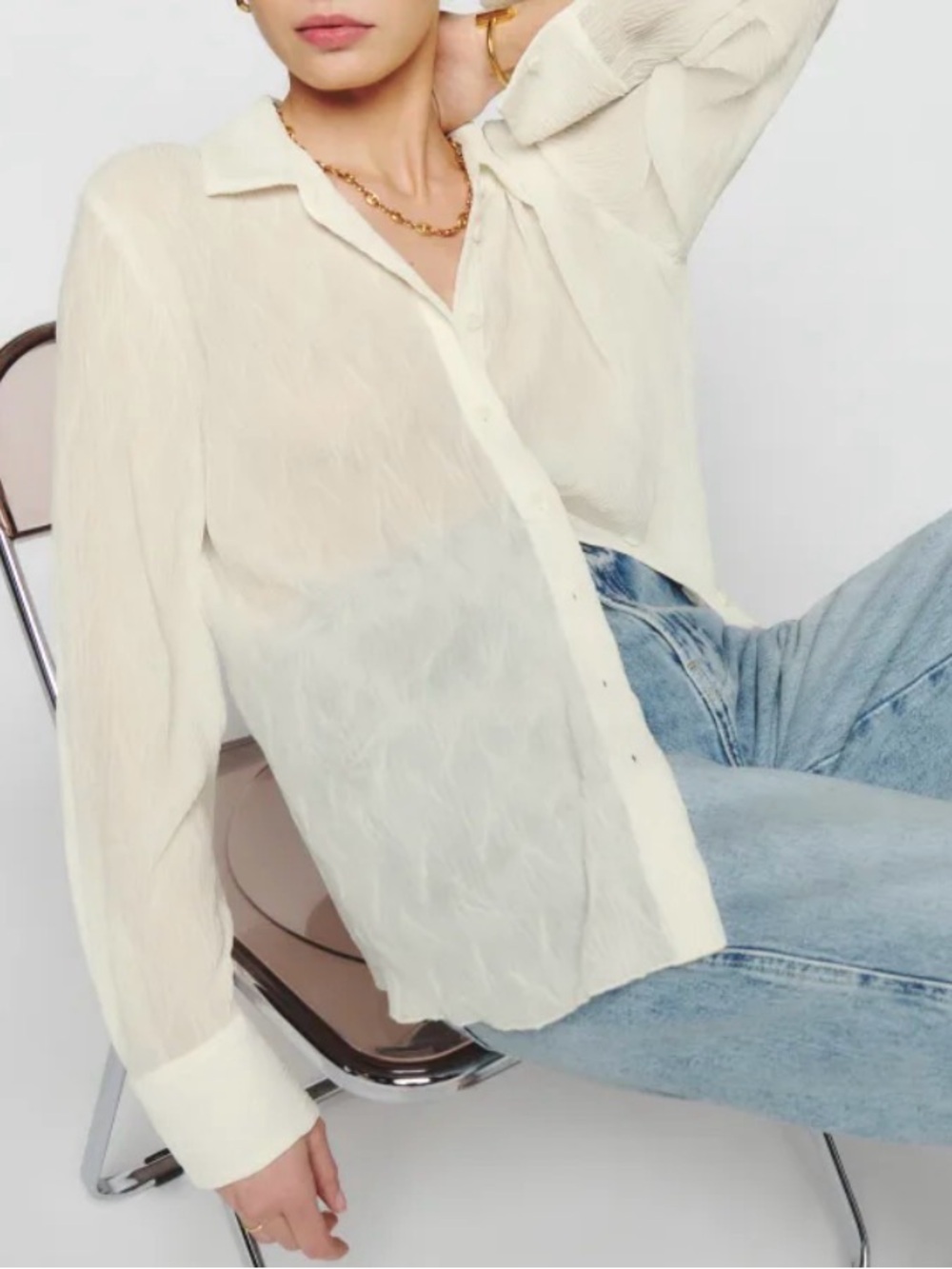 Reformation Soft Ivory Button-Down Silk Blouse